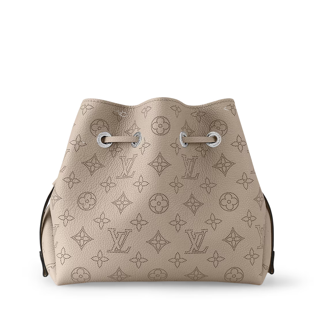 Perforated Leather Bucket Bag with Coin Pouch & Chain Handle