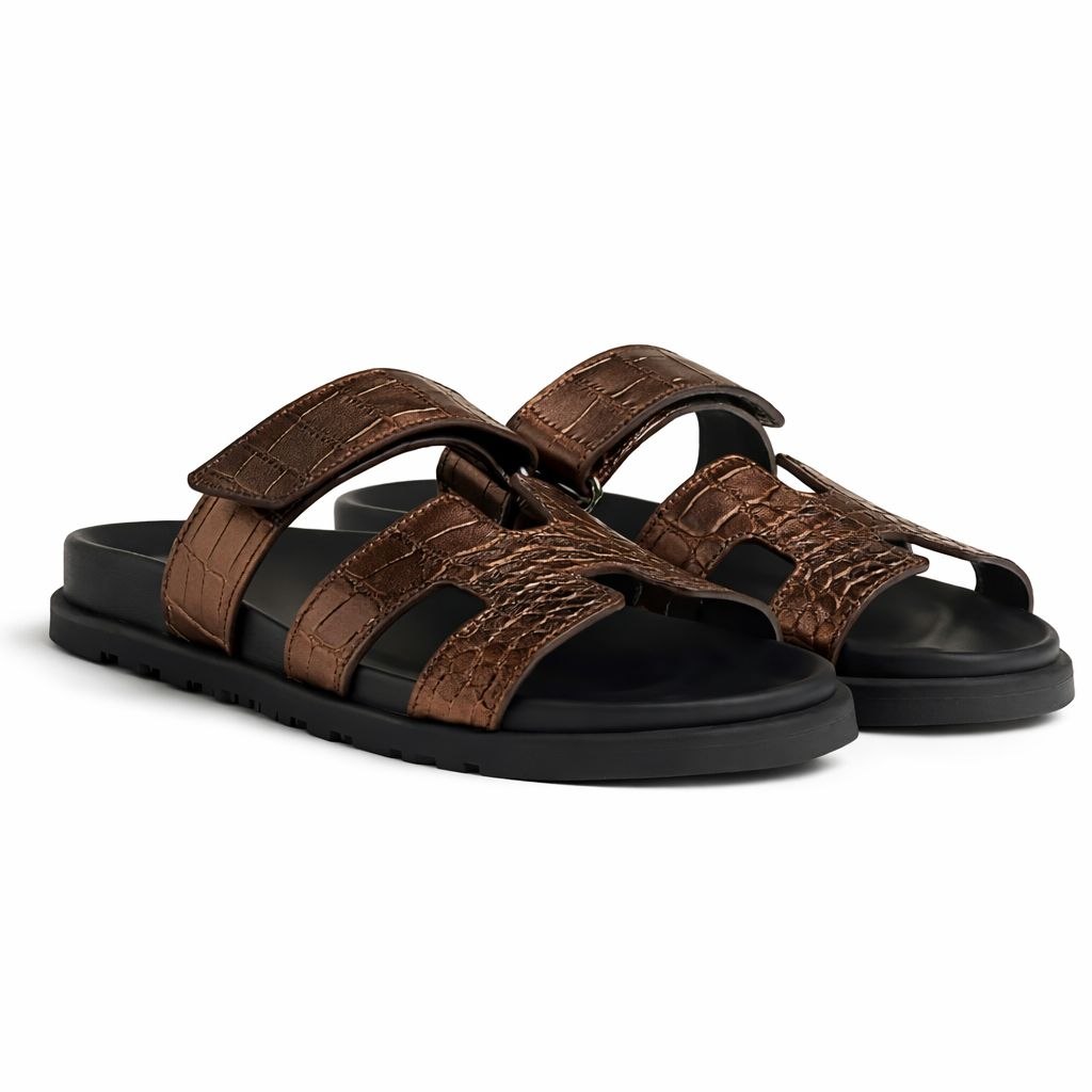 Comfort Slide Sandals – Croc Texture Leather Style | Everyday Casual Luxury