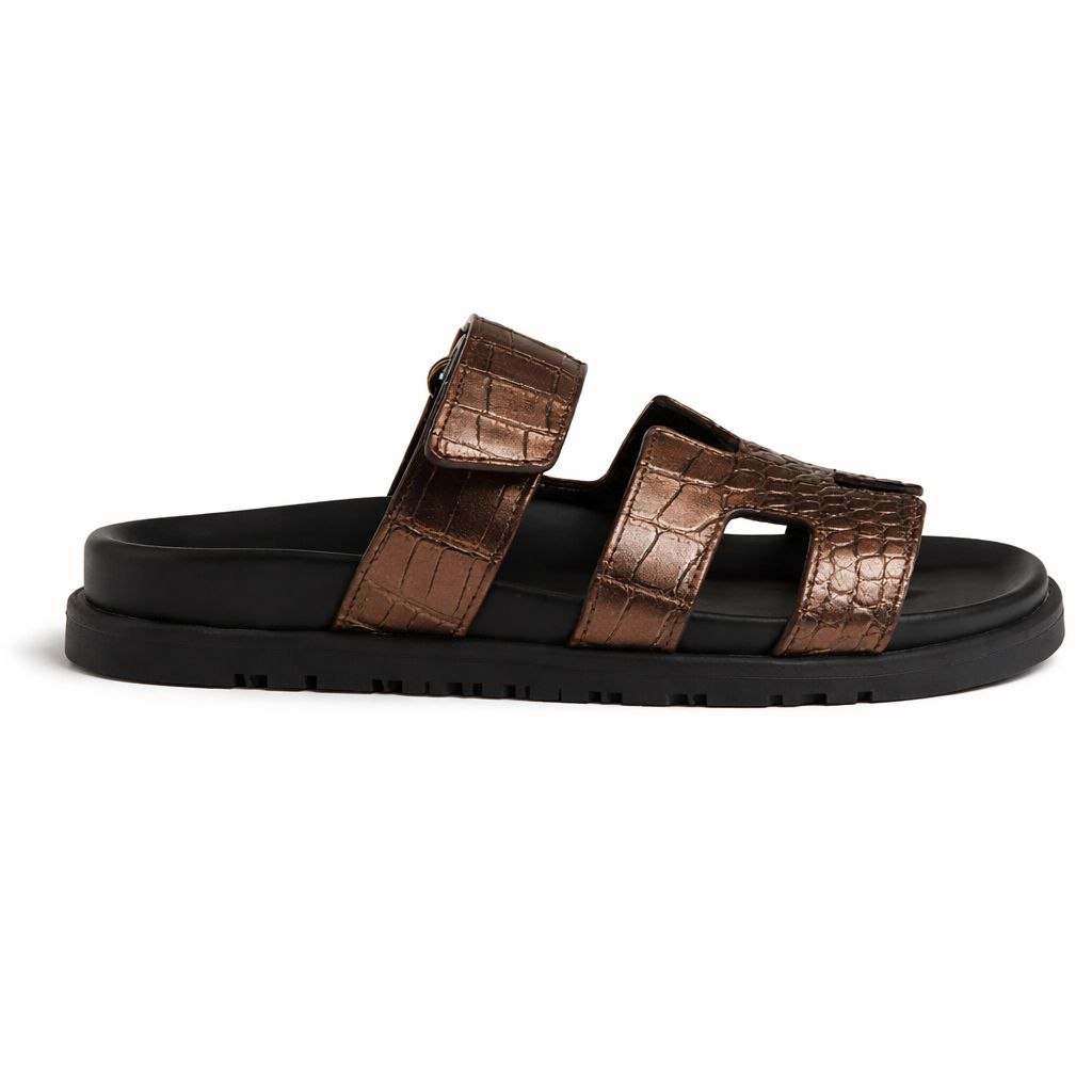 Comfort Slide Sandals – Croc Texture Leather Style | Everyday Casual Luxury