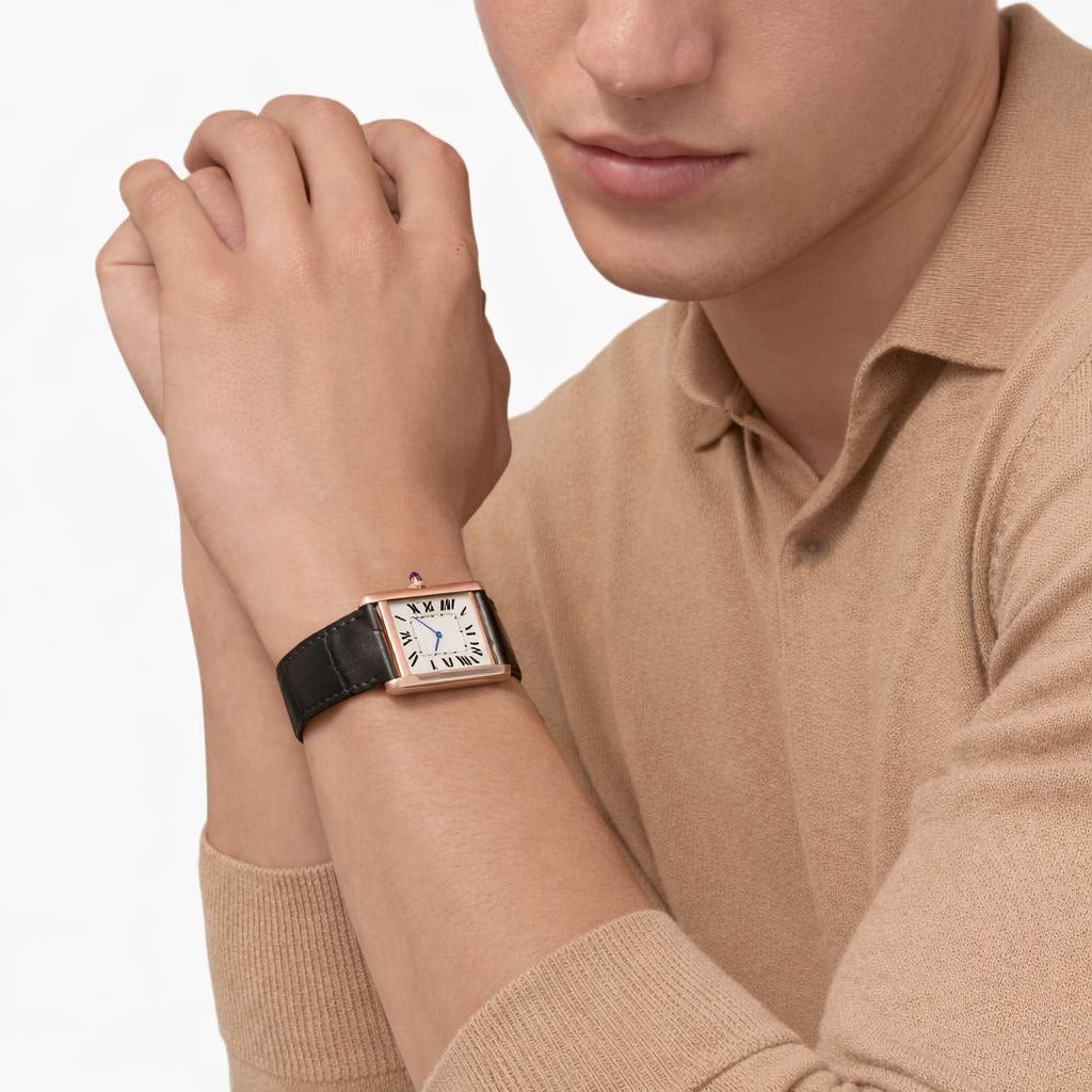 Luxury Rectangular Leather Watch – Classic Roman Dial | Elegant Designer Style