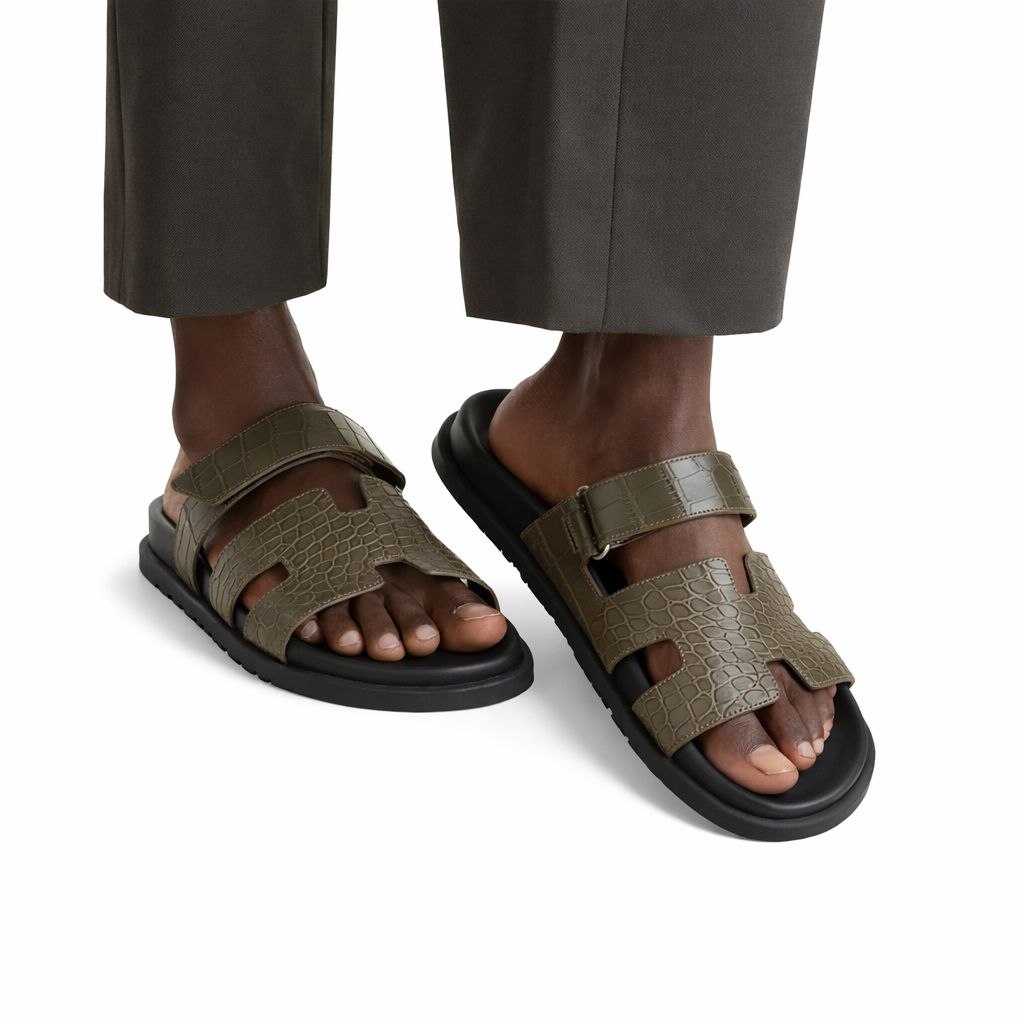 Comfort Slide Sandals – Croc Texture Leather Style | Everyday Casual Luxury