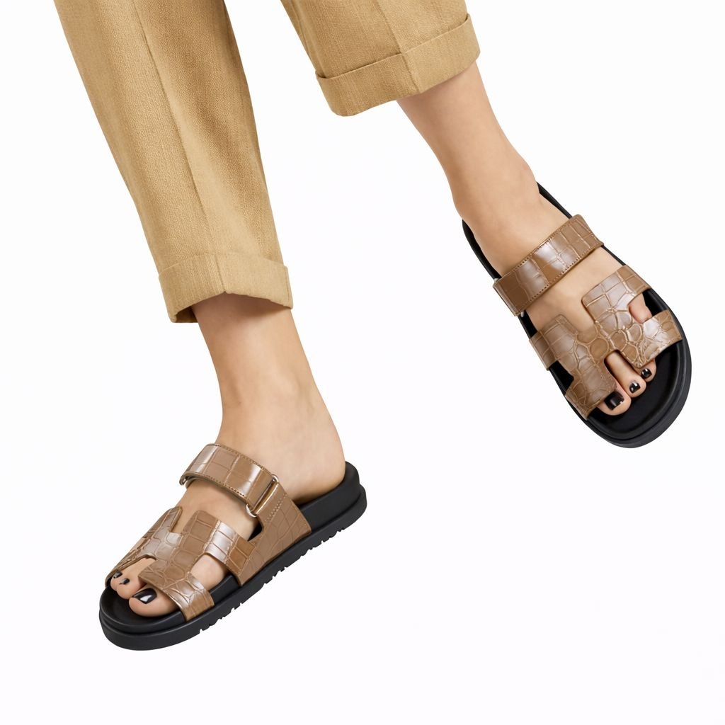 Comfort Slide Sandals – Croc Texture Leather Style | Everyday Casual Luxury