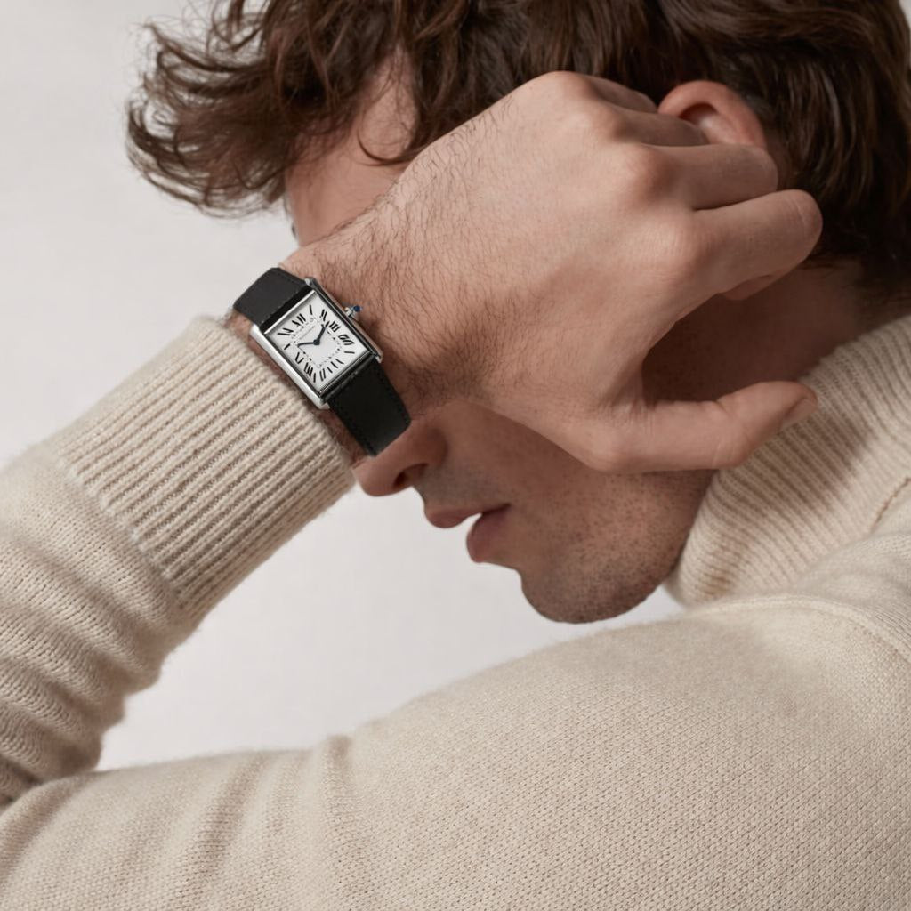 Luxury Rectangular Leather Watch – Classic Roman Dial | Elegant Designer Style