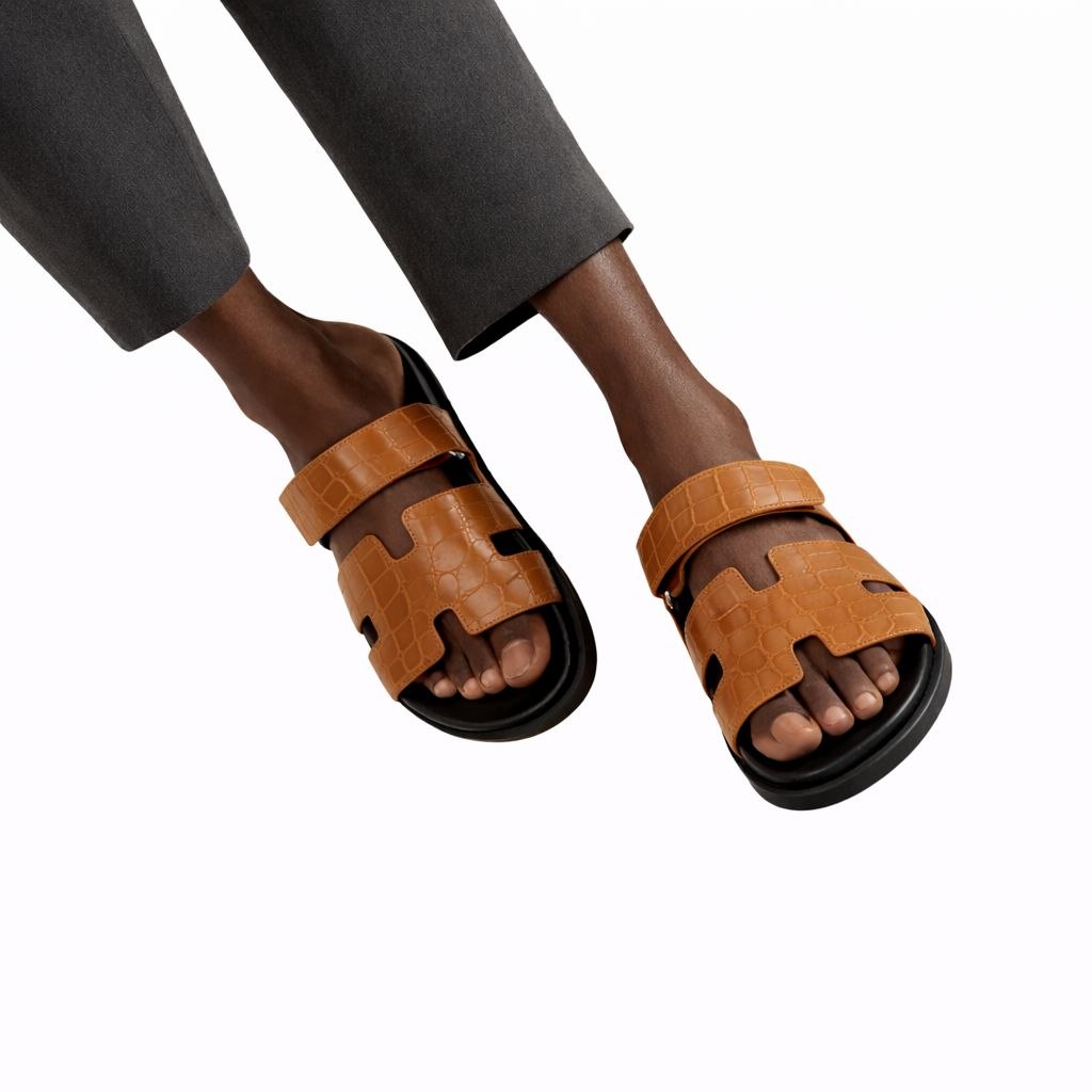 Comfort Slide Sandals – Croc Texture Leather Style | Everyday Casual Luxury