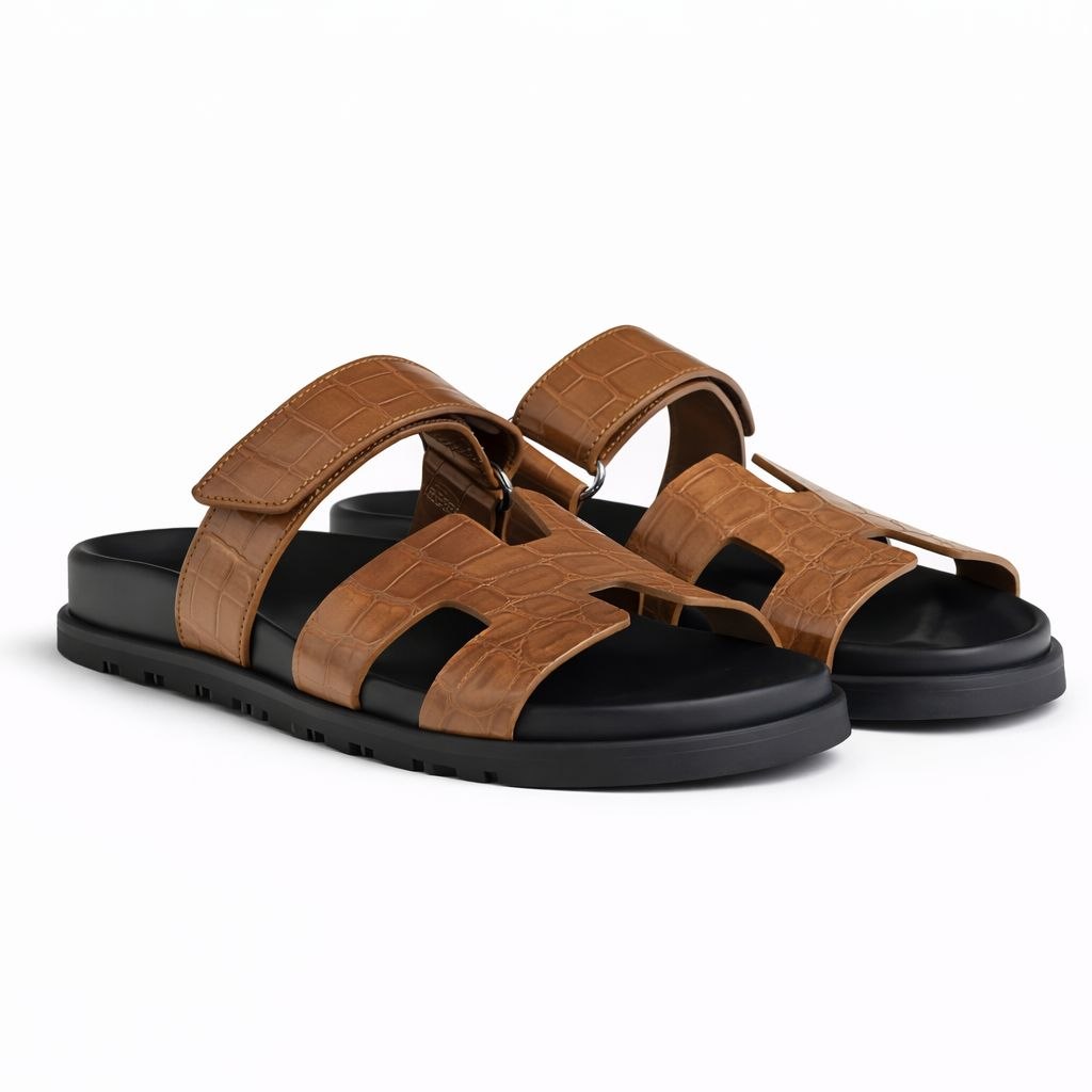 Comfort Slide Sandals – Croc Texture Leather Style | Everyday Casual Luxury