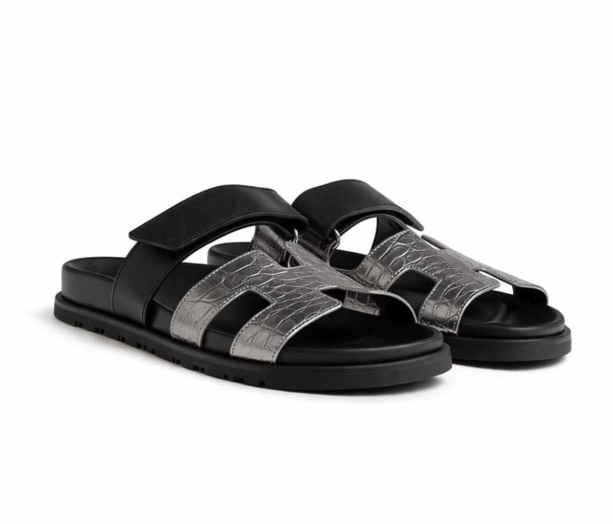 Comfort Slide Sandals – Croc Texture Leather Style | Everyday Casual Luxury